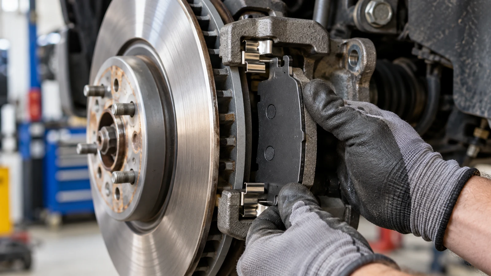 Brake pad backing plate aligned with caliper bracket