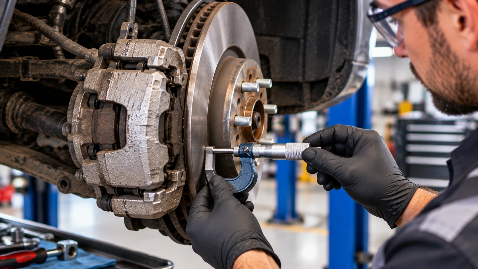Measuring brake rotor thickness with a micrometer