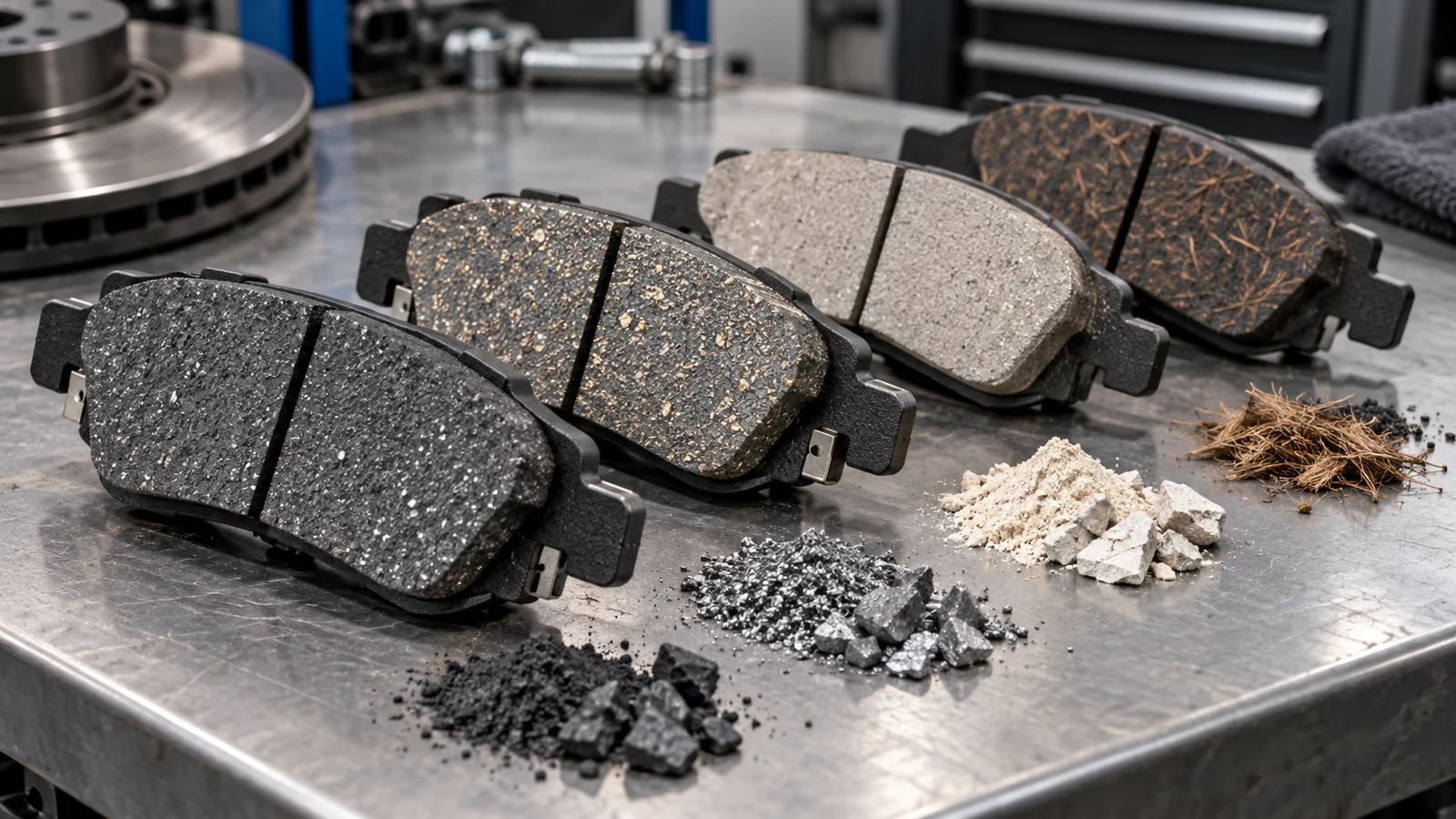 Modern copper-free brake pad friction material close-up