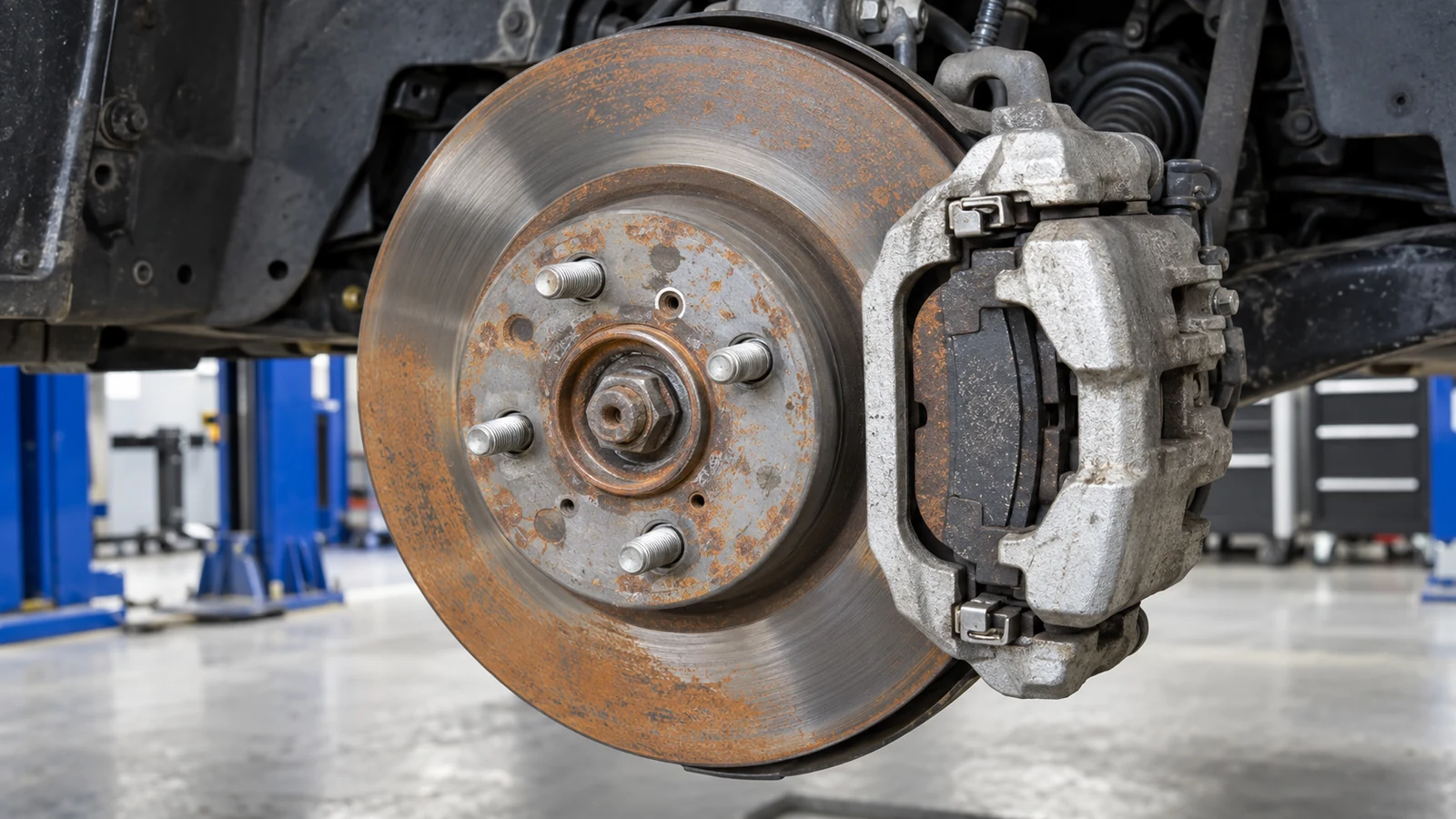 Hybrid brake rotor showing light surface corrosion