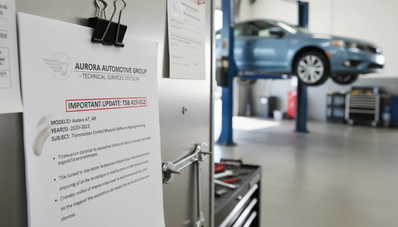 An official Technical Service Bulletin document in a professional repair shop.
