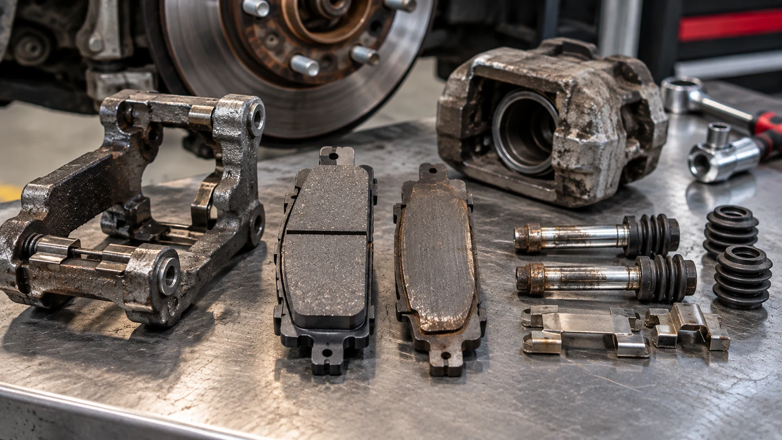 Uneven brake pad wear beside caliper hardware