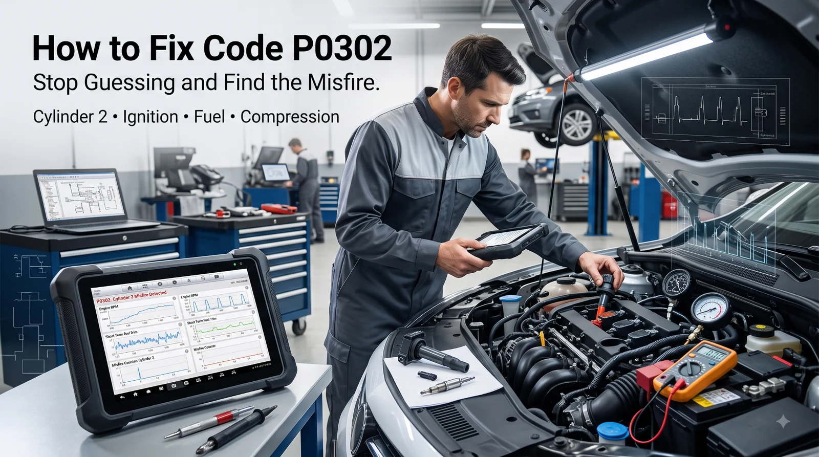 P0302 cylinder two misfire diagnostic screen