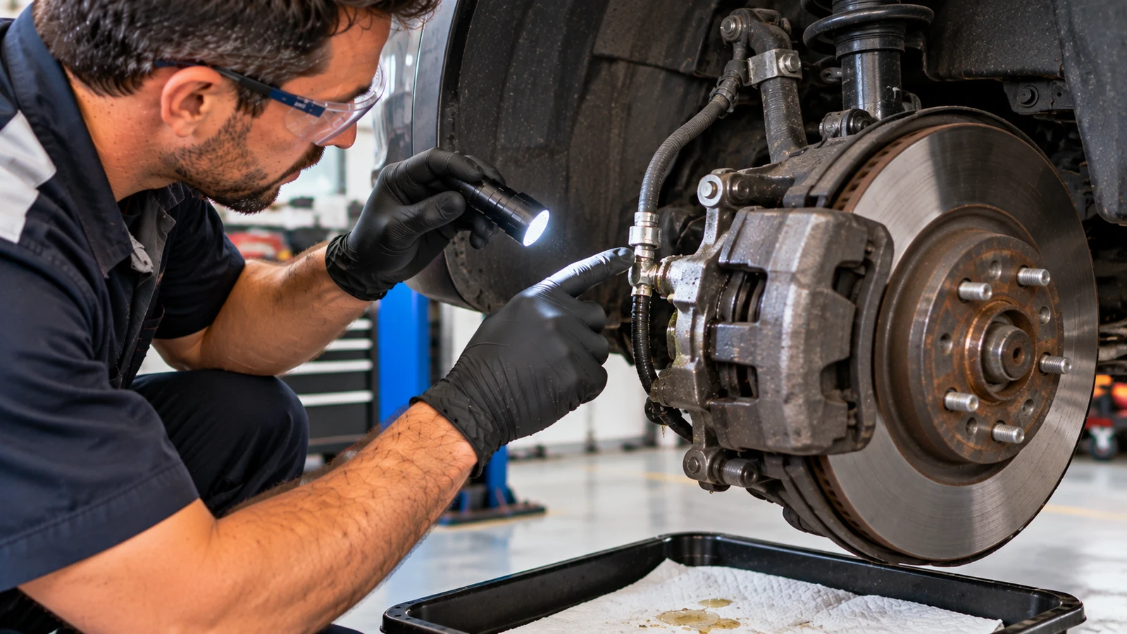 Brake fluid leak inspection at wheel