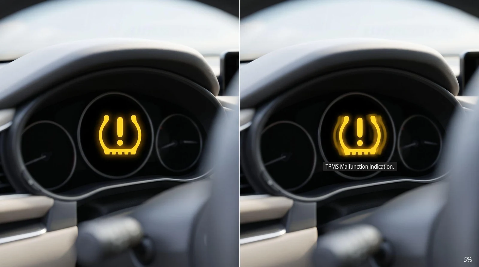 Comparing solid and flashing tire pressure warning lights. The behavior of the warning light matters.