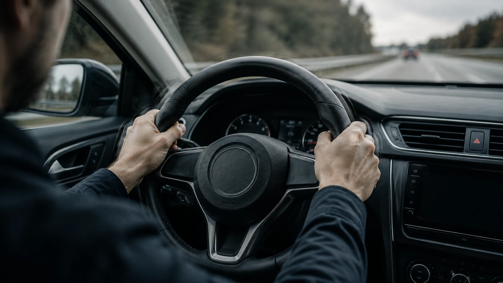 Driver holding vibrating steering wheel