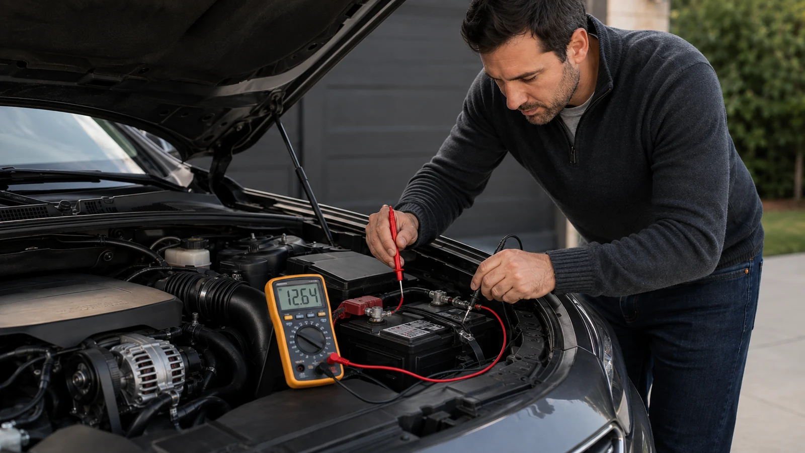 Measuring engine-off battery voltage with multimeter