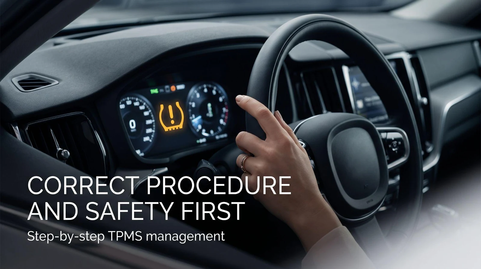 Professional view: TPMS light illuminated on modern dashboard.