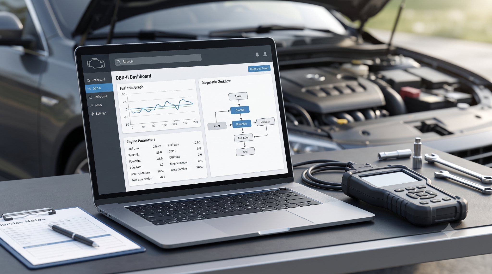 P0171 diagnostic workflow on laptop
