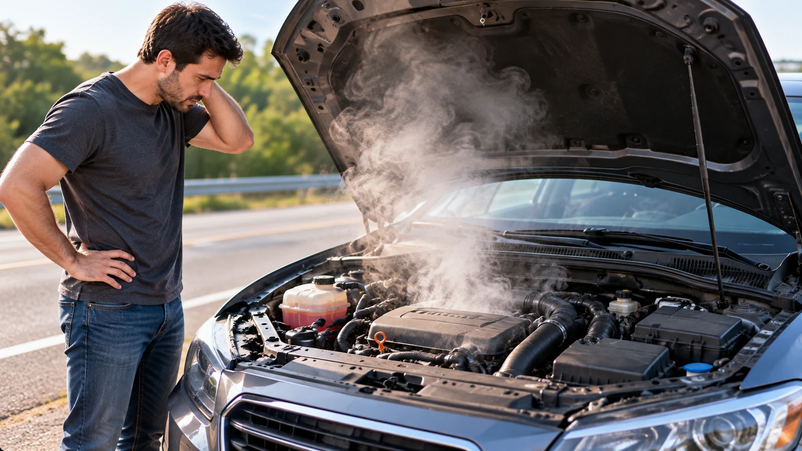 Steam rising from engine bay during diagnosis