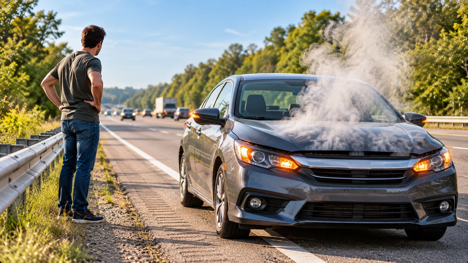 Driver safely stopped after engine overheating