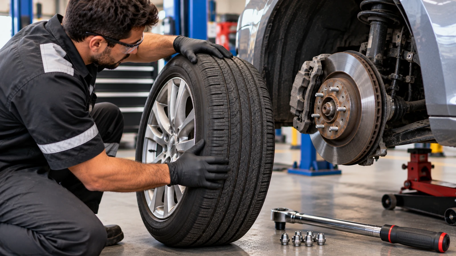 Inspecting tire condition and wheel mounting torque