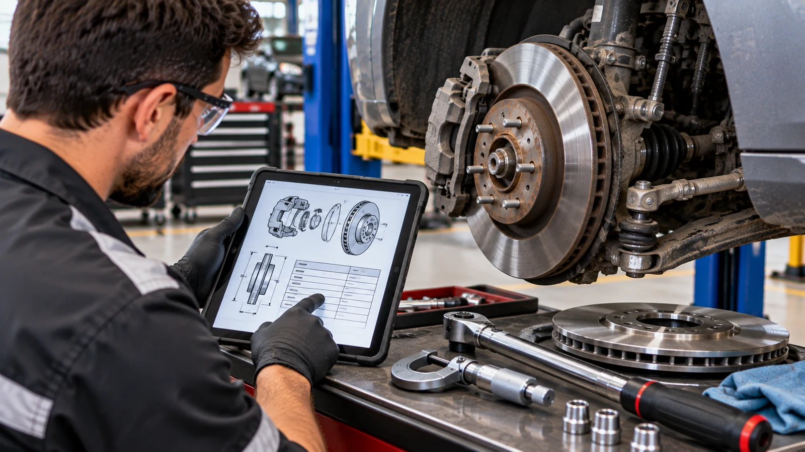 Checking factory brake specifications on workshop manual