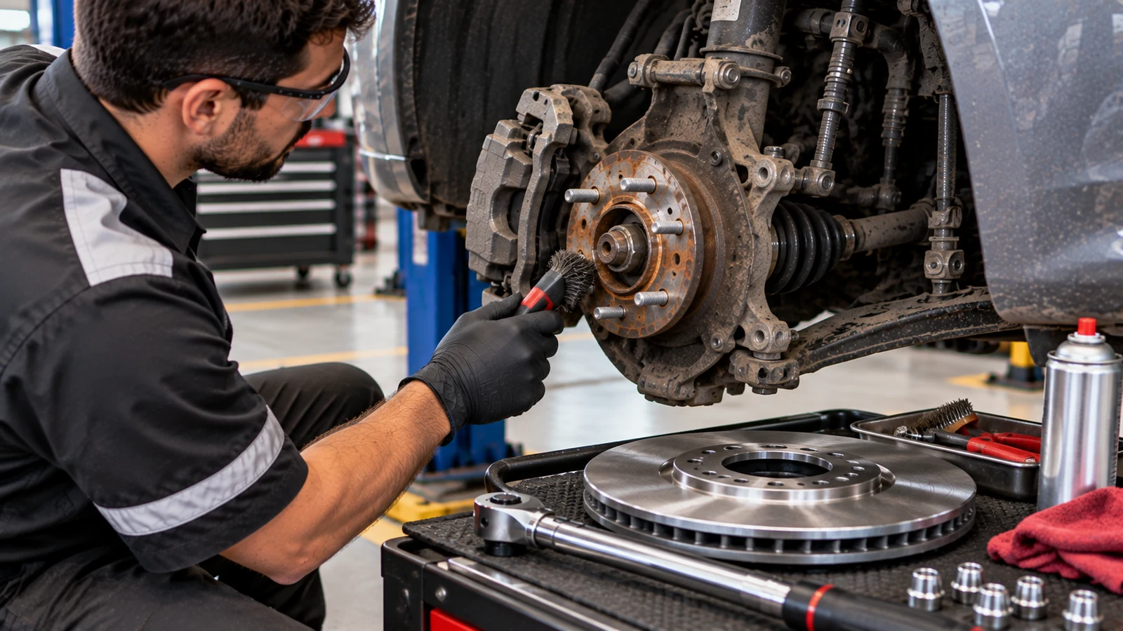 Cleaning hub face before installing brake rotor