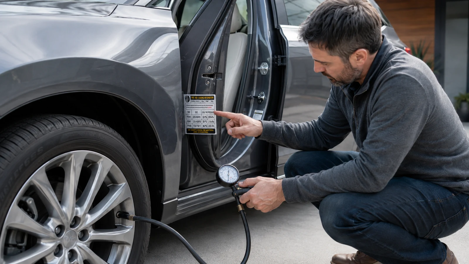 Checking tire pressure door placard