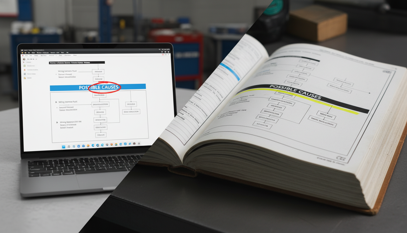 Comparing a digital factory manual and a physical manual for diagnostic code charts