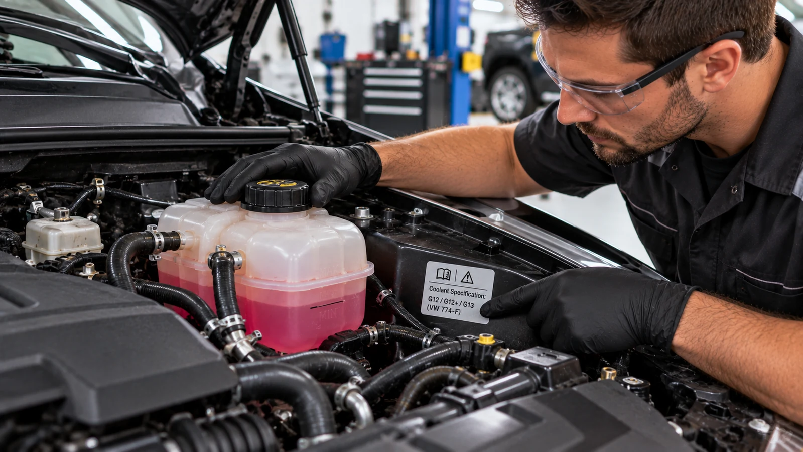 Technician bleeding air from vehicle cooling system