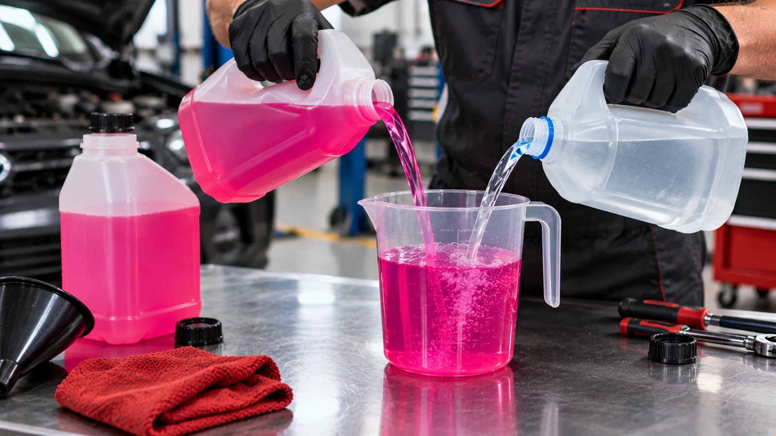 Mixing concentrated antifreeze with distilled water correctly