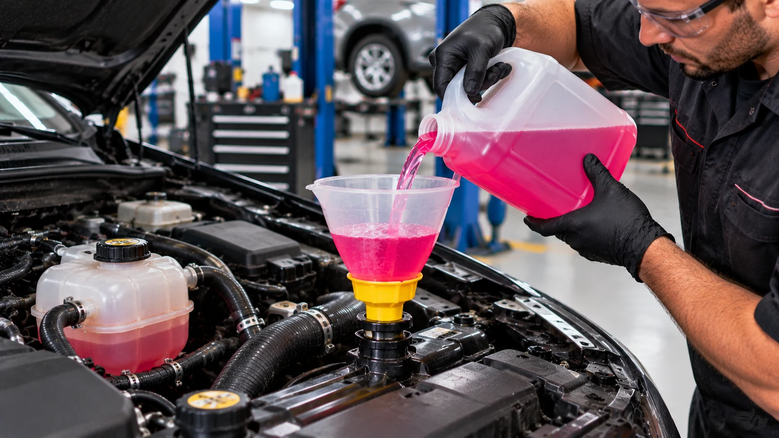Mechanic refilling cooling system with spill free funnel