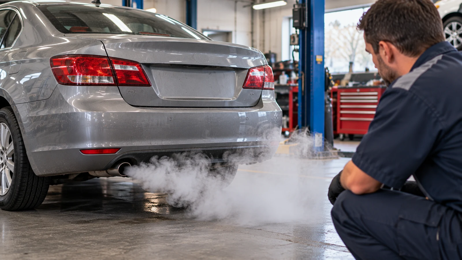 White exhaust smoke from warmed engine
