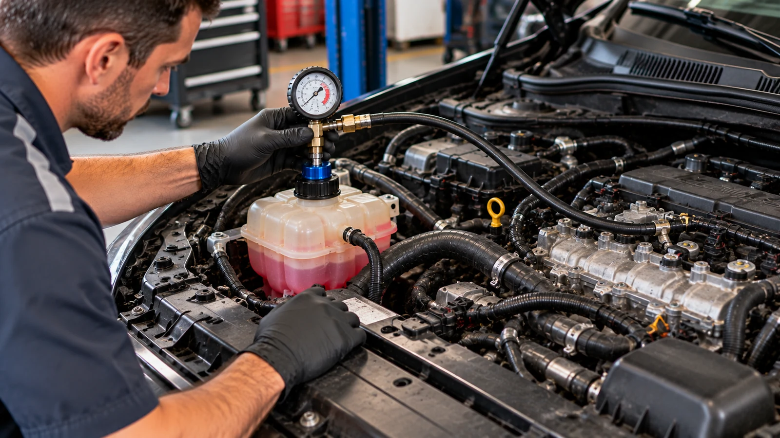 Cooling system pressure test on engine