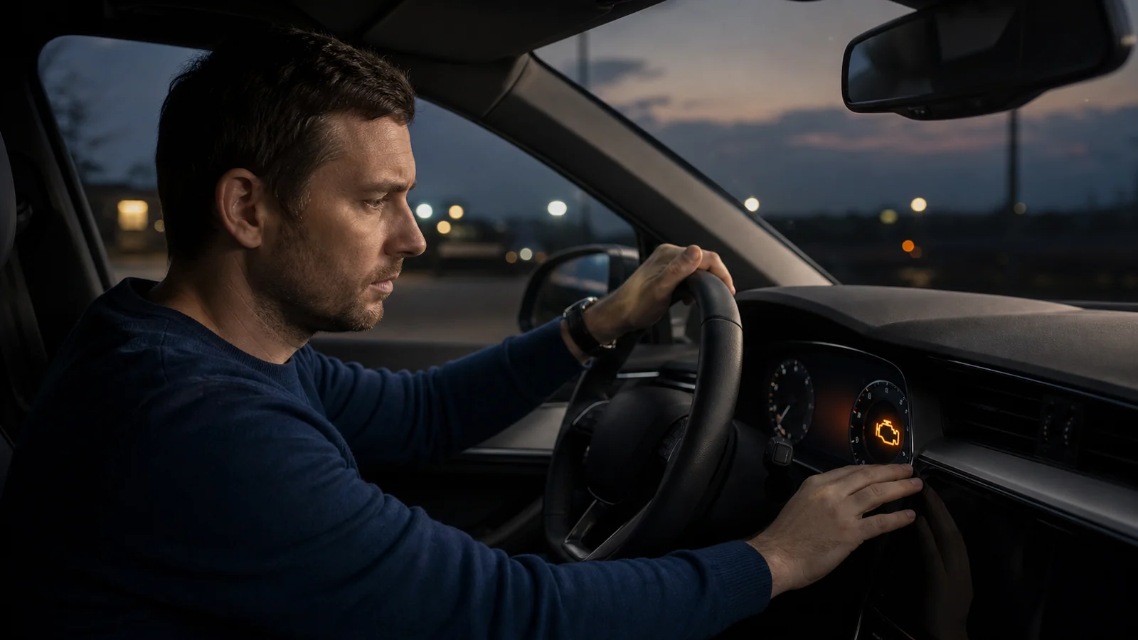 Driver seeing check engine warning light