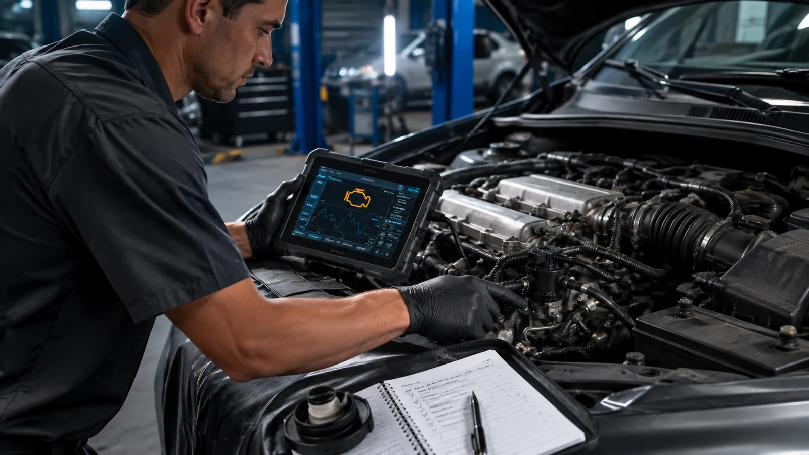 Mechanic diagnosing purge valve system