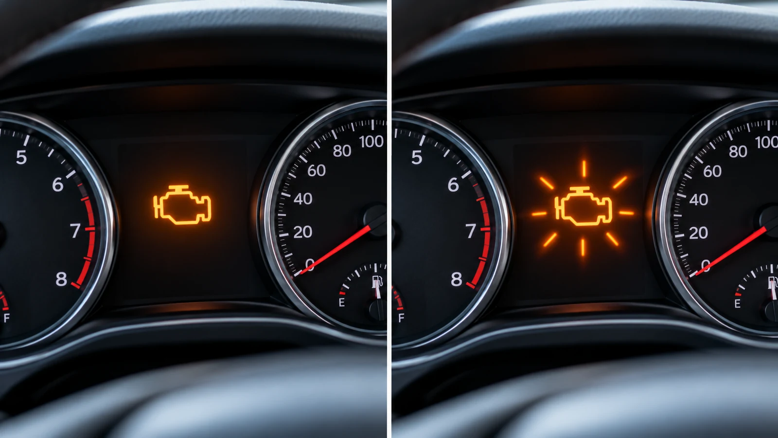 Steady and flashing check engine light comparison