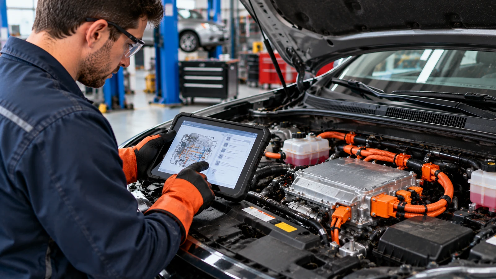 Hybrid vehicle service with high voltage precautions
