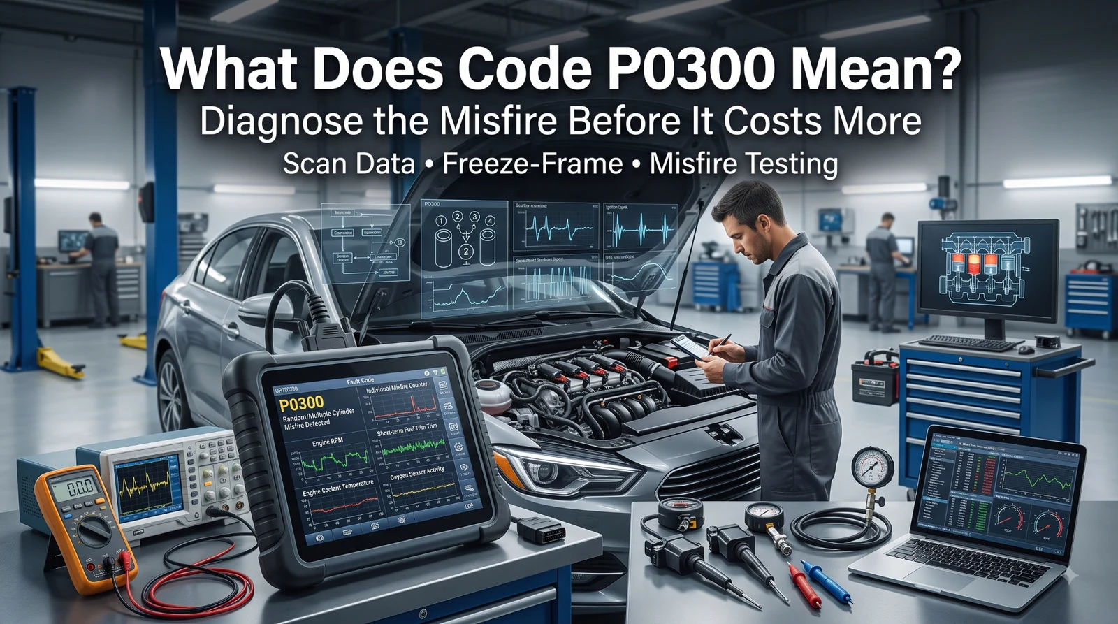 P0300 random misfire diagnostic scan screen