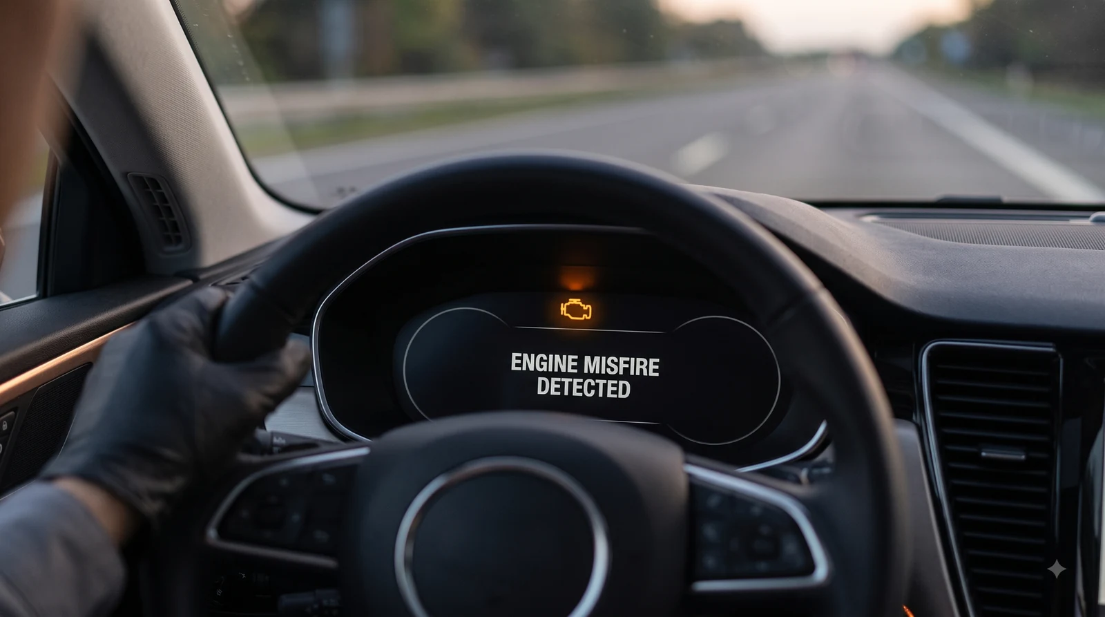Flashing check engine warning light dashboard.