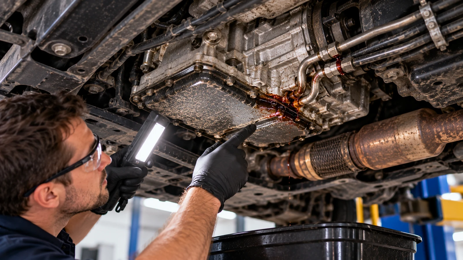 Transmission fluid leak inspection under vehicle