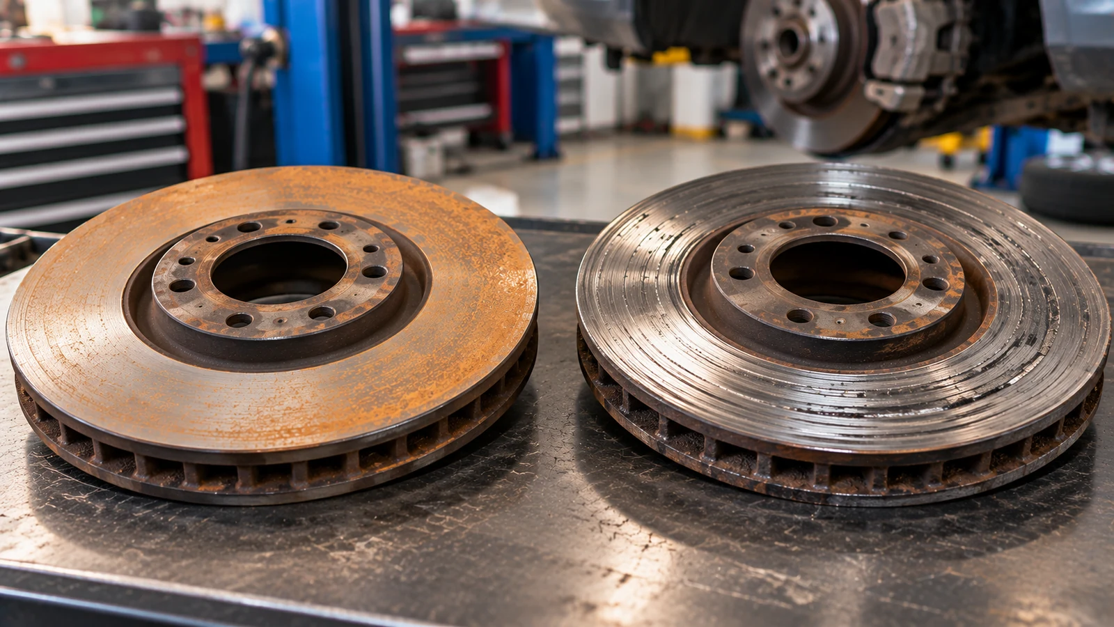 Surface rust compared with deep rotor scoring