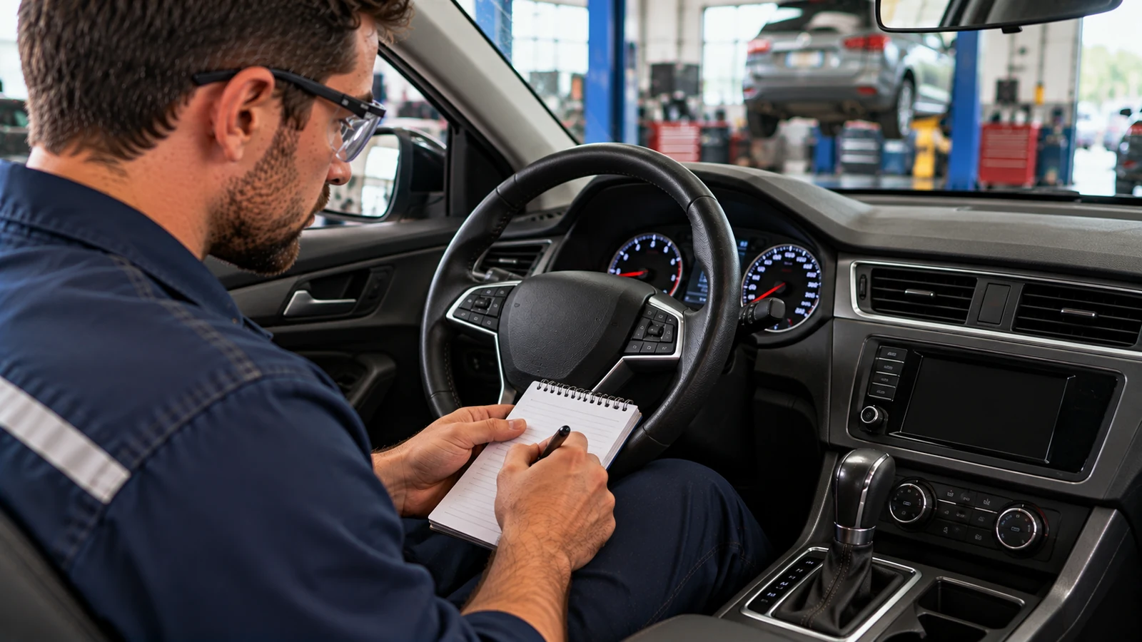 Technician documenting abnormal gear shift symptoms
