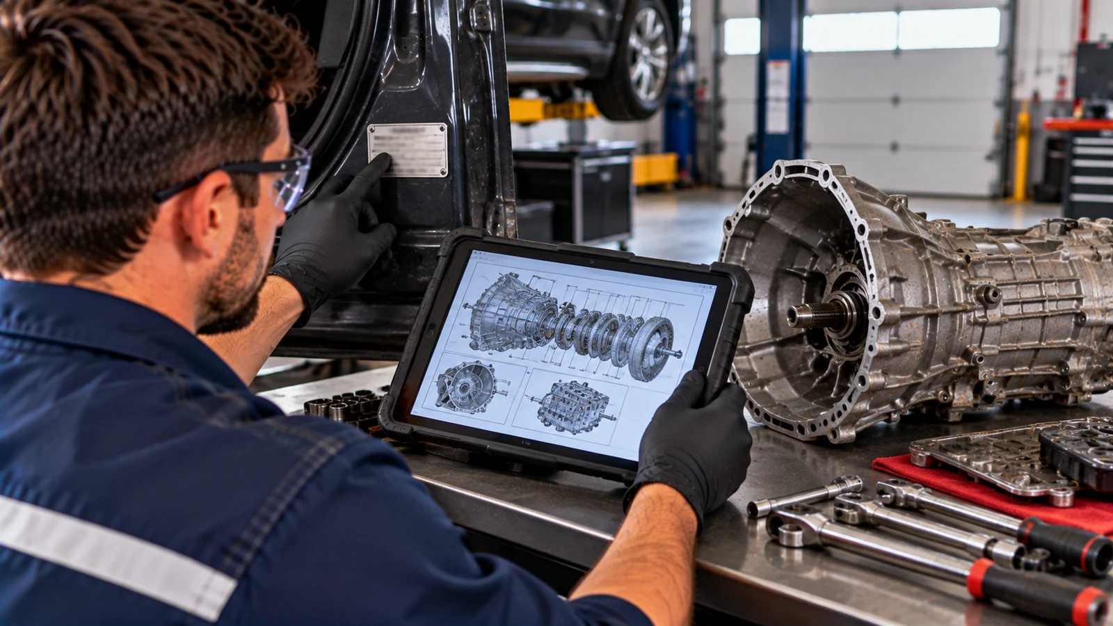 Technician matching transmission to workshop manual